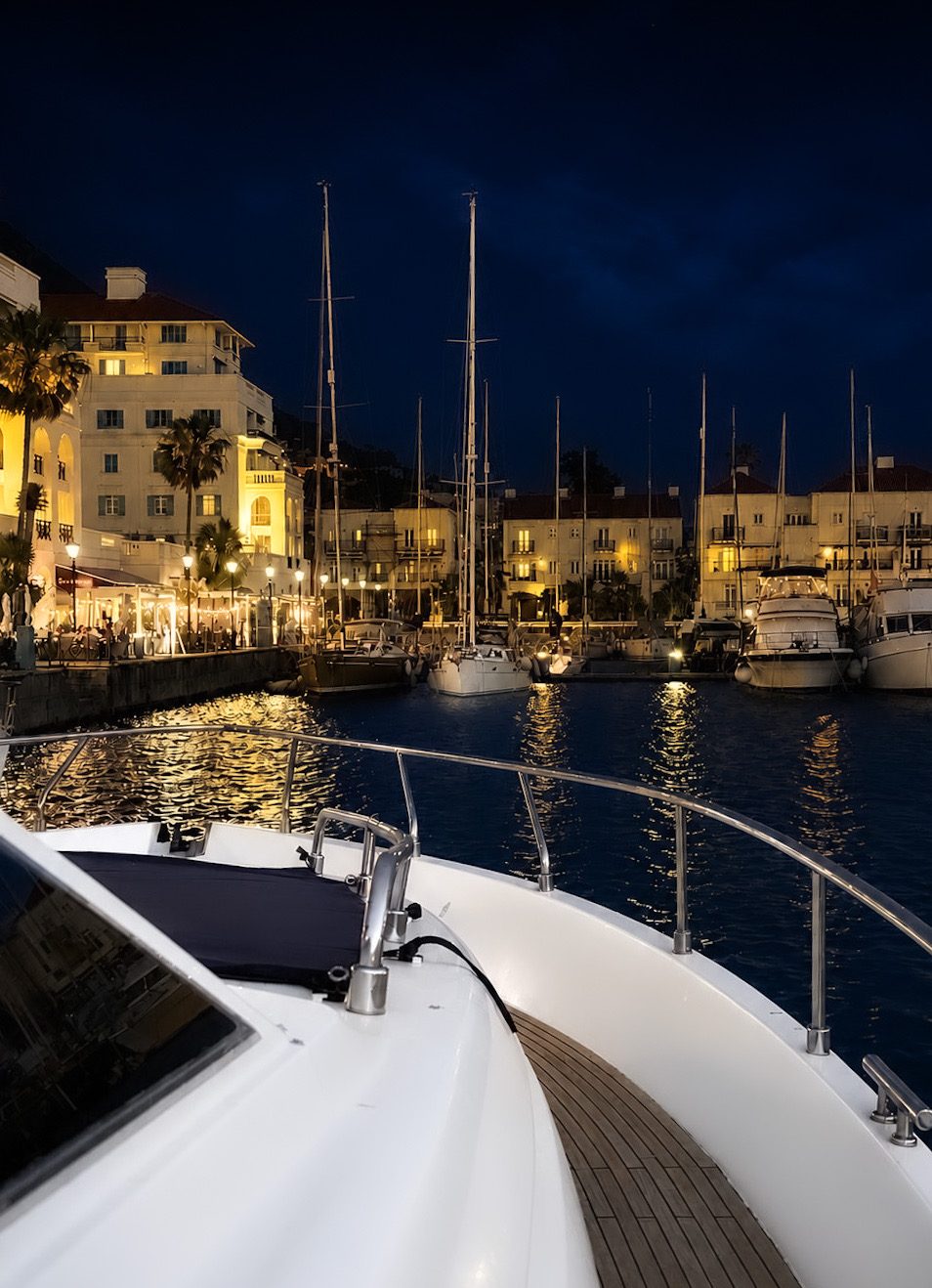 View from the bow at night